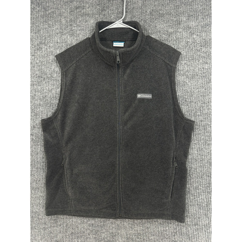 Columbia Fleece Vest Mens Large Gray Excellent AM1535 Full Zip Sleeveless Jacket